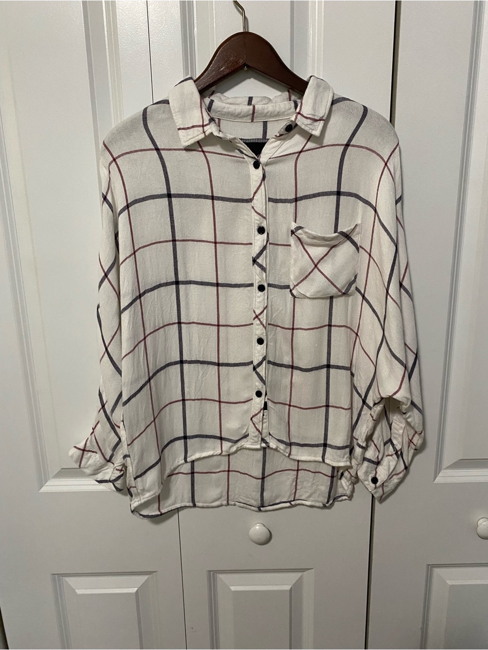 Rails White Plaid Button-Up Shirt with Navy & Burgundy Stripes